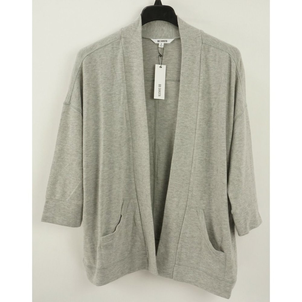 New 100$ BB Dakota Halee Hacci Kimono Cardigan Women's Size L Grey Knit Sweater